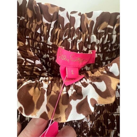 New Lilly Pulitzer Demi Long Sleeve Smocked topChocolate My Favorite Spot size L - Picture 5 of 9